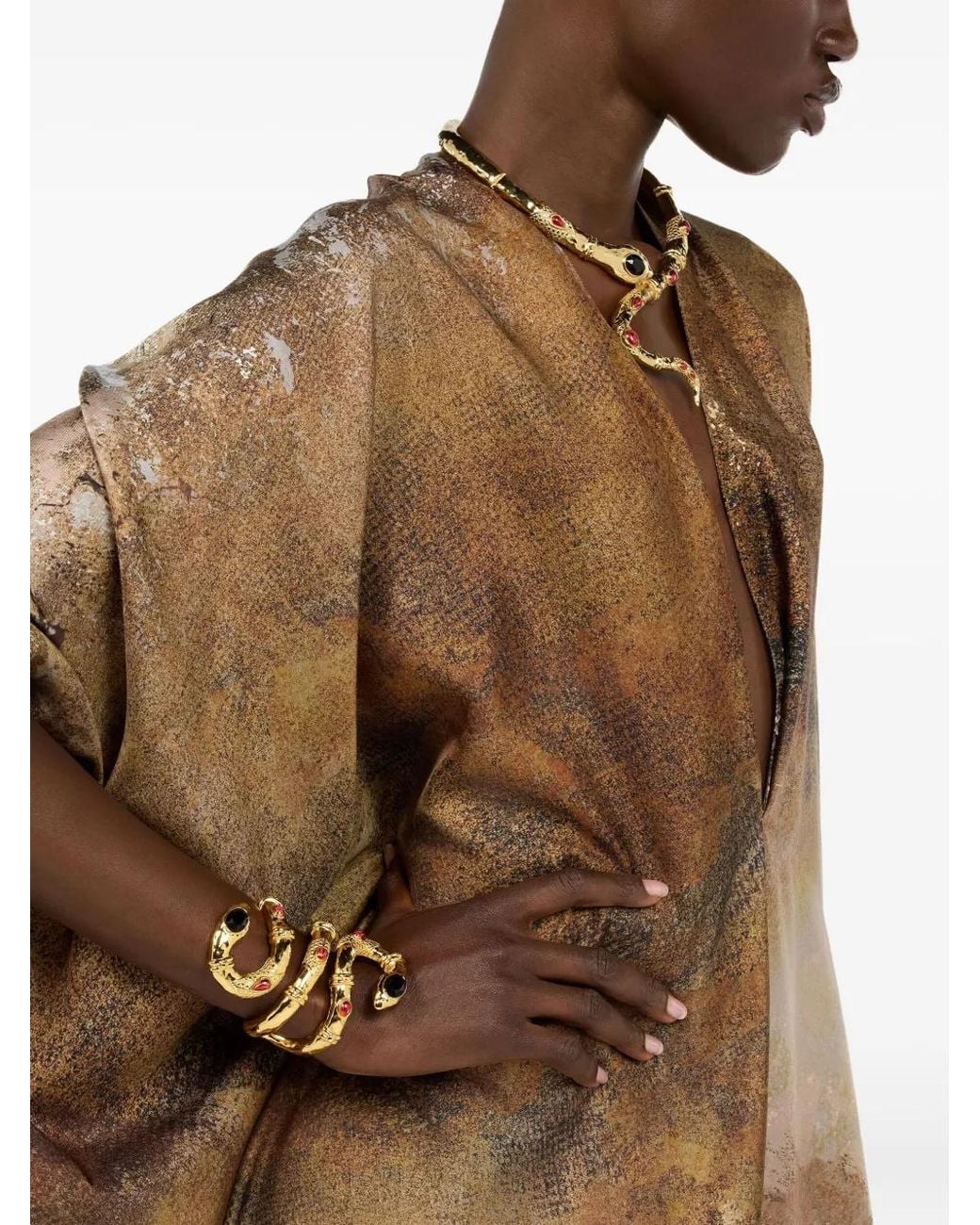 Roberto Cavalli Natural Marble-Print Silk Kaftan