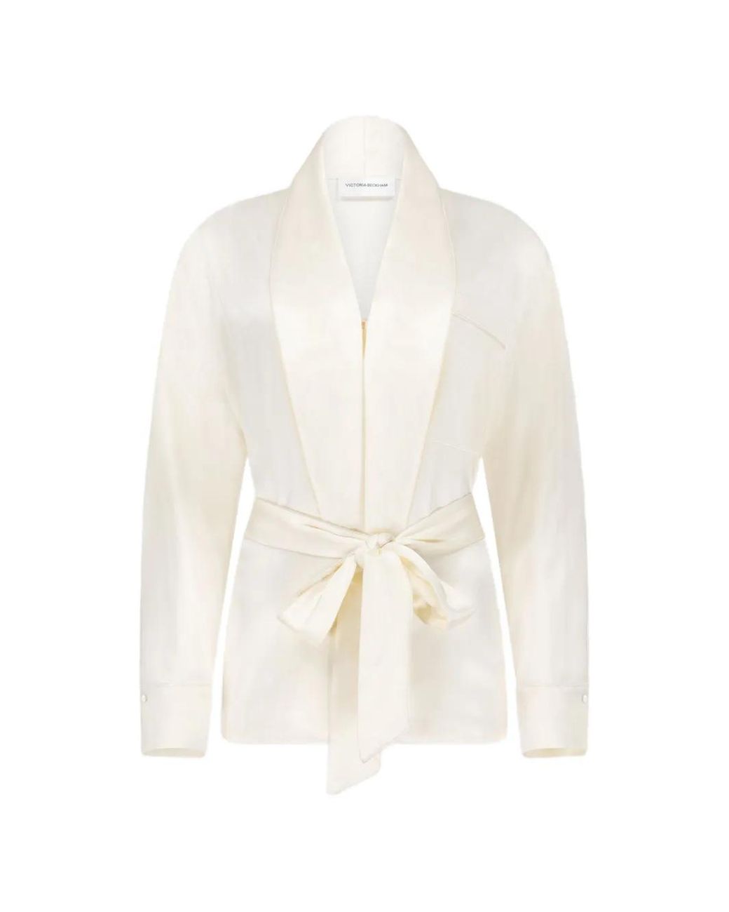 Victoria Beckham White Ivory Crepe-Back Satin Alba Blouse With Belt