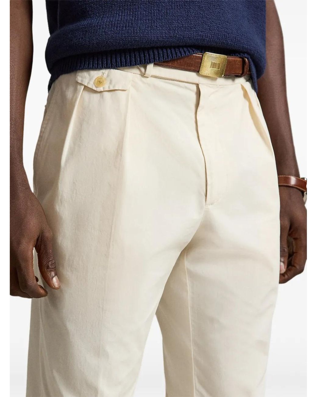 Polo Ralph Lauren Natural Double-Pleated Cotton Trousers for men