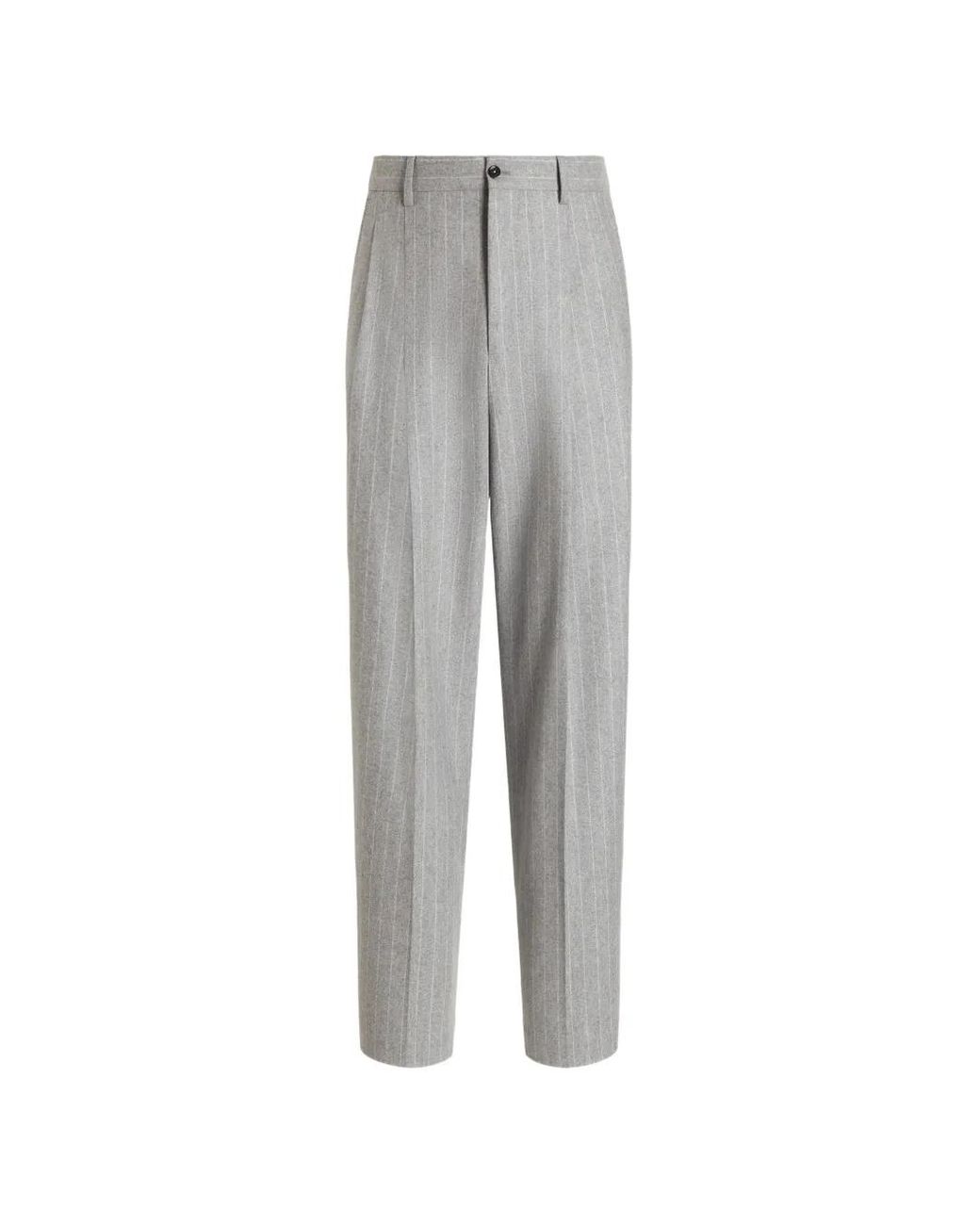 Dolce & Gabbana Gray Pinstripe Flannel Trousers for men