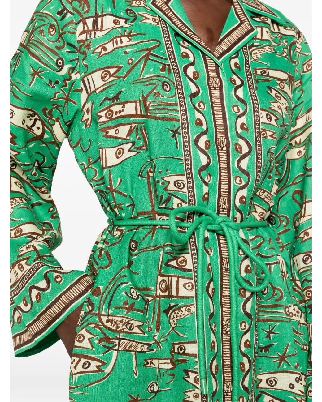 ALÉMAIS Green Fish Sticks Printed Maxi Dress