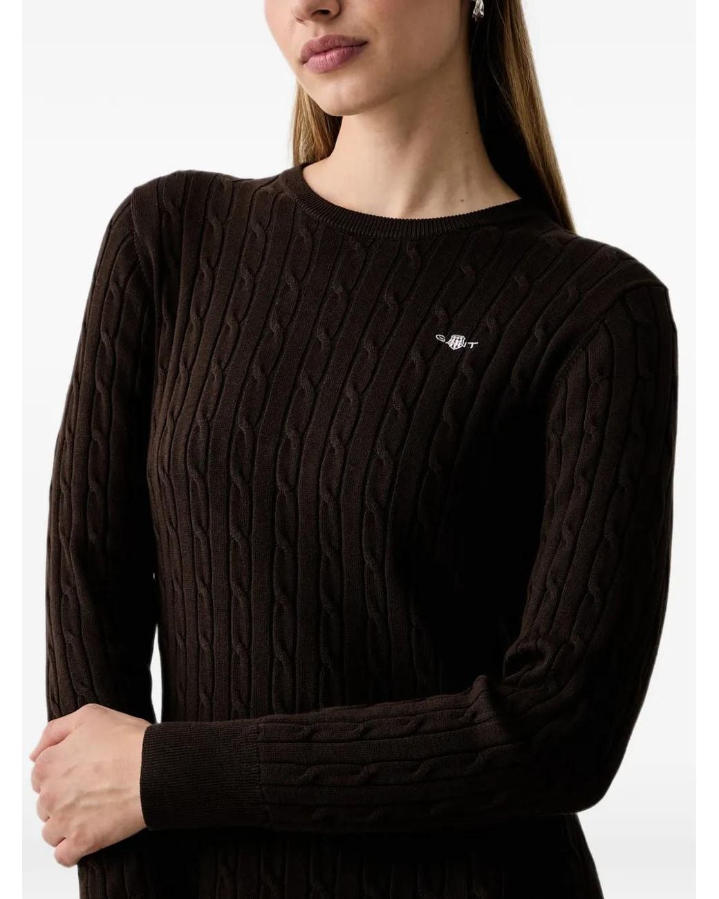 Gant Black Cable-Knit Logo-Embroidered Mini Dress