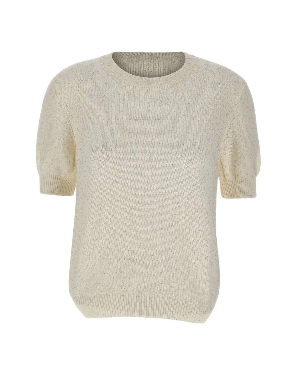 Gran Sasso White Sequin-Embellished Short-Sleeve Sweater