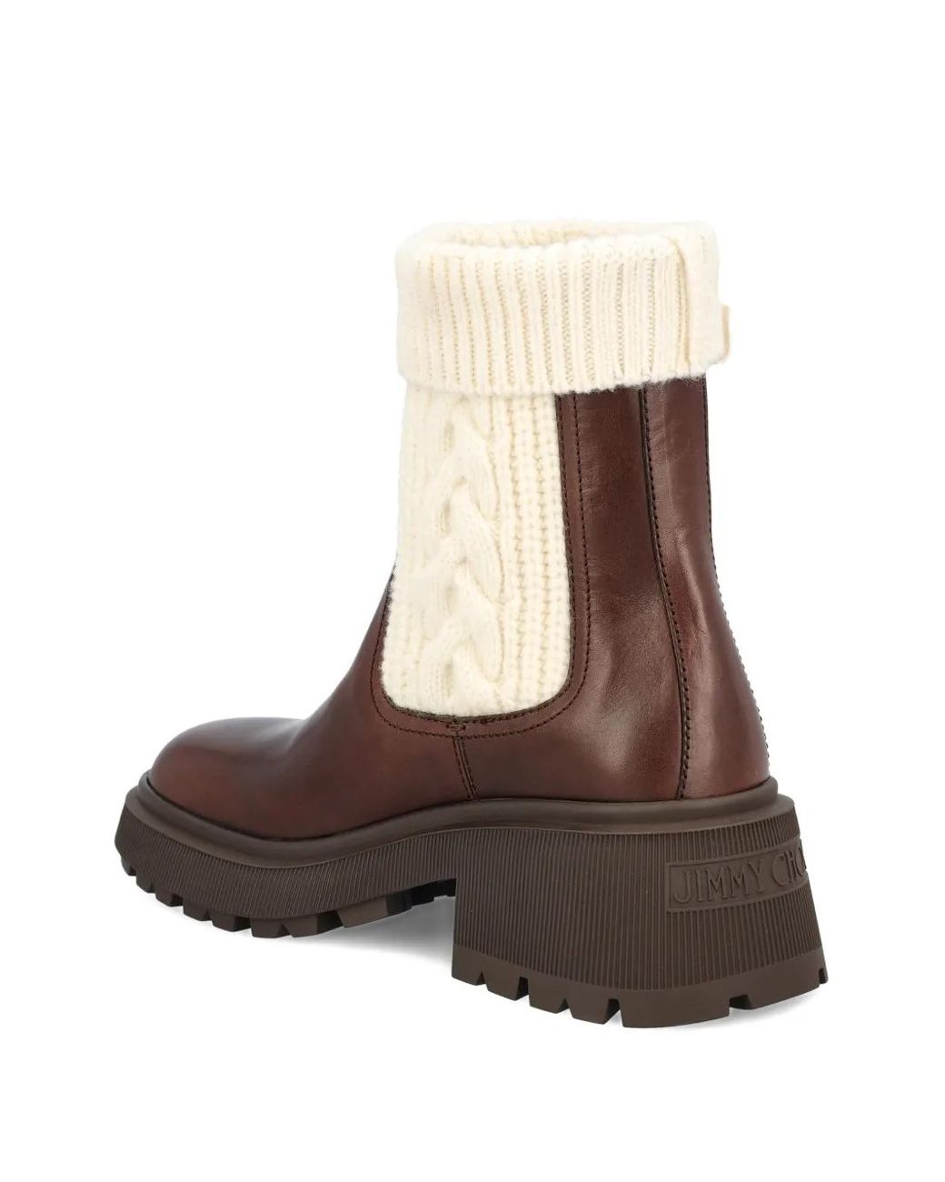 Jimmy Choo Brown Knit-Trim Leather Boots