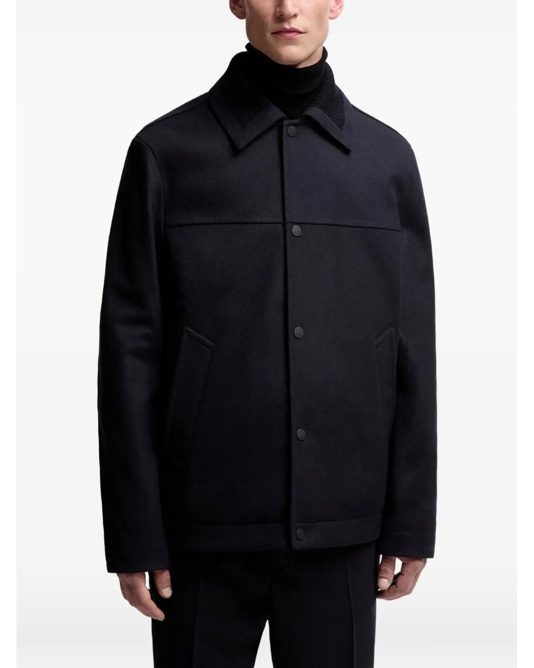 Moncler Black Emilion Wool Blend Shirt Jacket for men