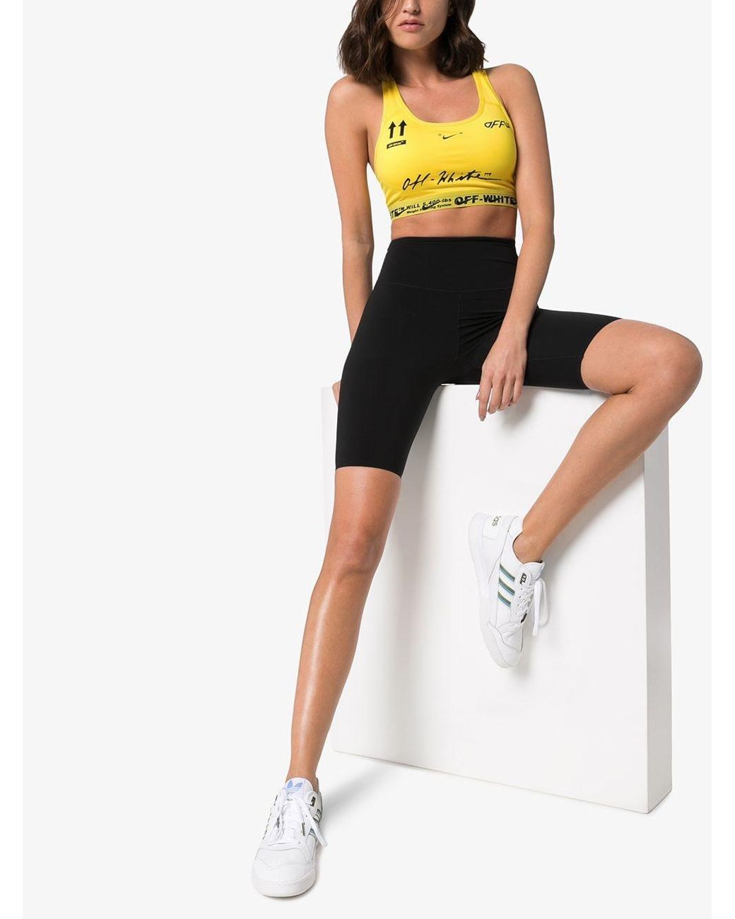 フィットネストップス OFF-WHITE x Nike Women's Sports Bra Yellow Black FW 19 2019 nike-x-off-white-Yellow-Logo-