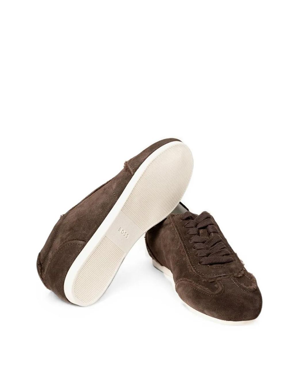 Boss Brown Suede Raw-Edge Sneakers