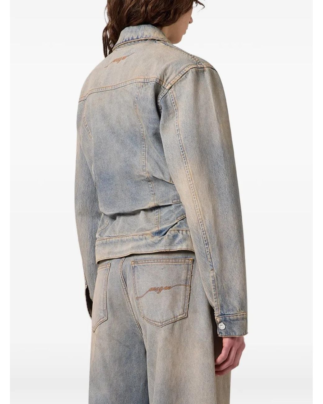 MSGM Gray Faded Pleated Denim Jacket