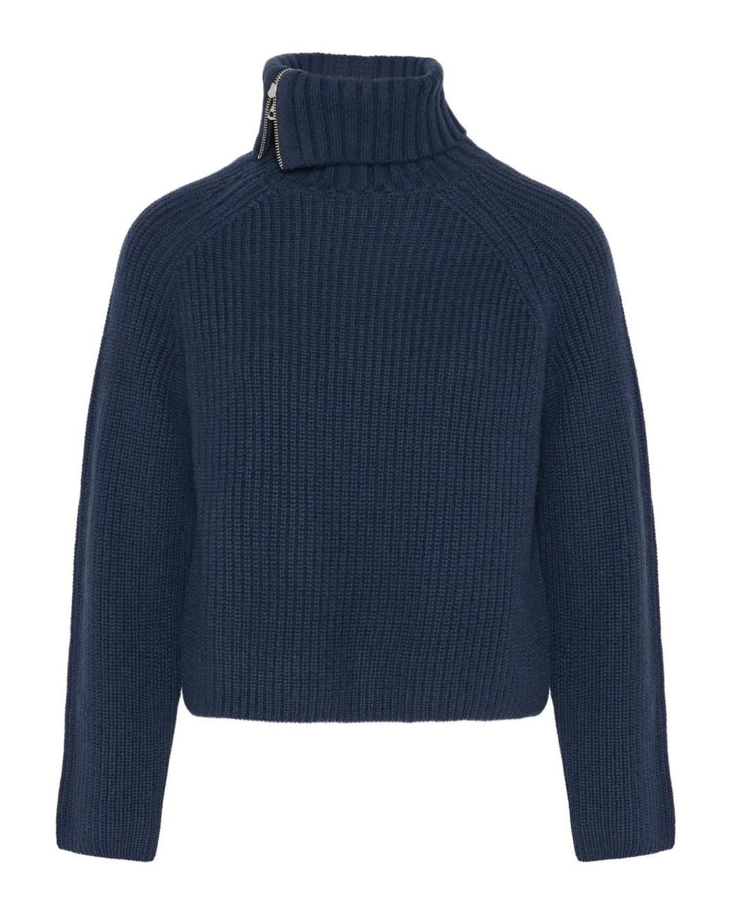 Yves Salomon Blue Zip Knitted Sweater