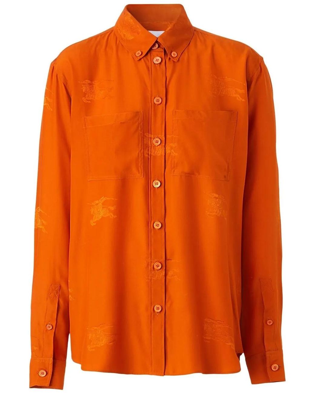 Burberry Orange Embroidered Silk Polo Shirt