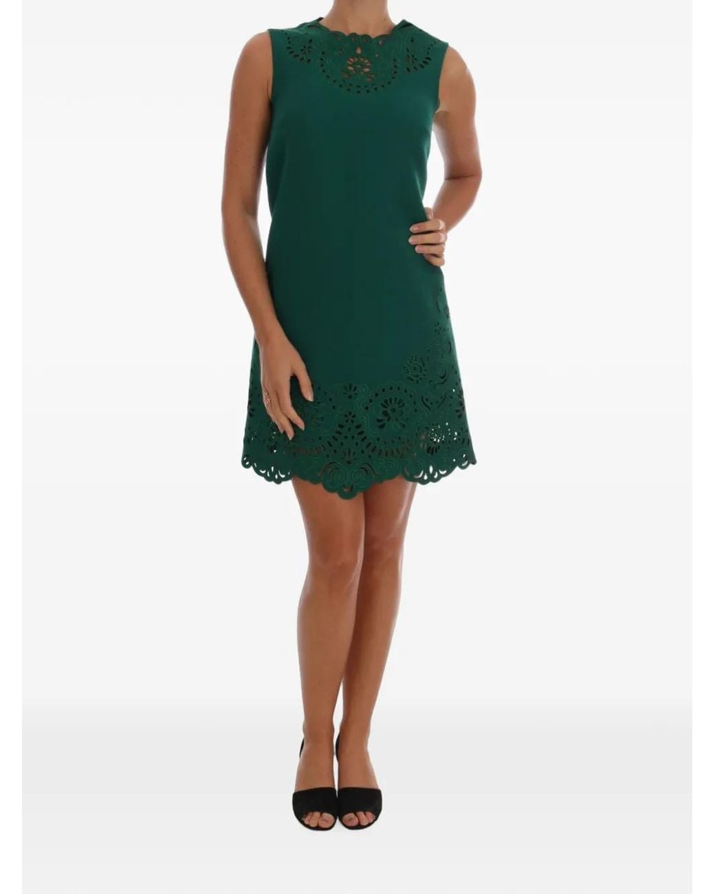 Dolce & Gabbana Green Laser-Cut A-Line Dress