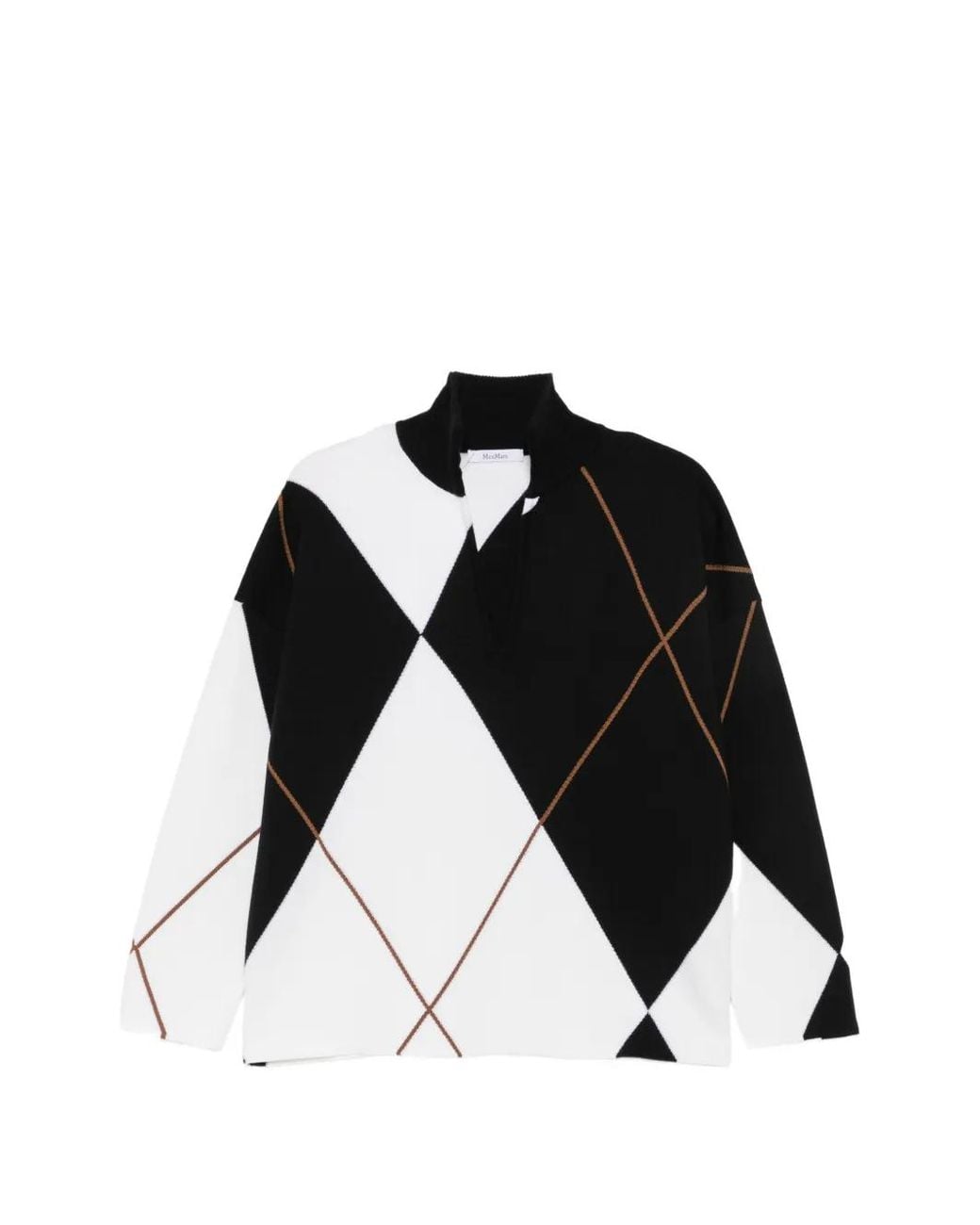 Max Mara Black Argyle Intarsia-Knit Sweater