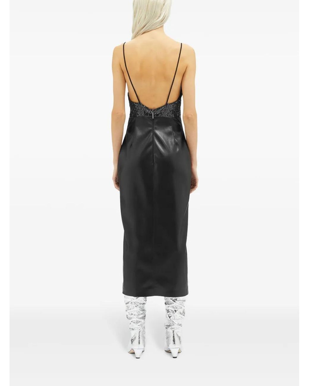 MSGM Black Sequin-Embellished Midi Dress