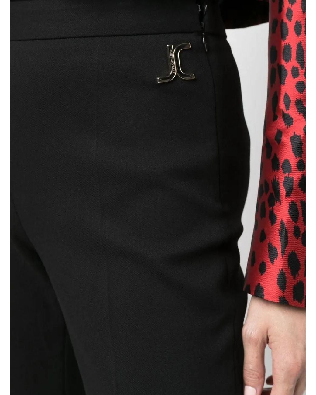 Just Cavalli Black Logo-Plaque Flared Tailored Trousers