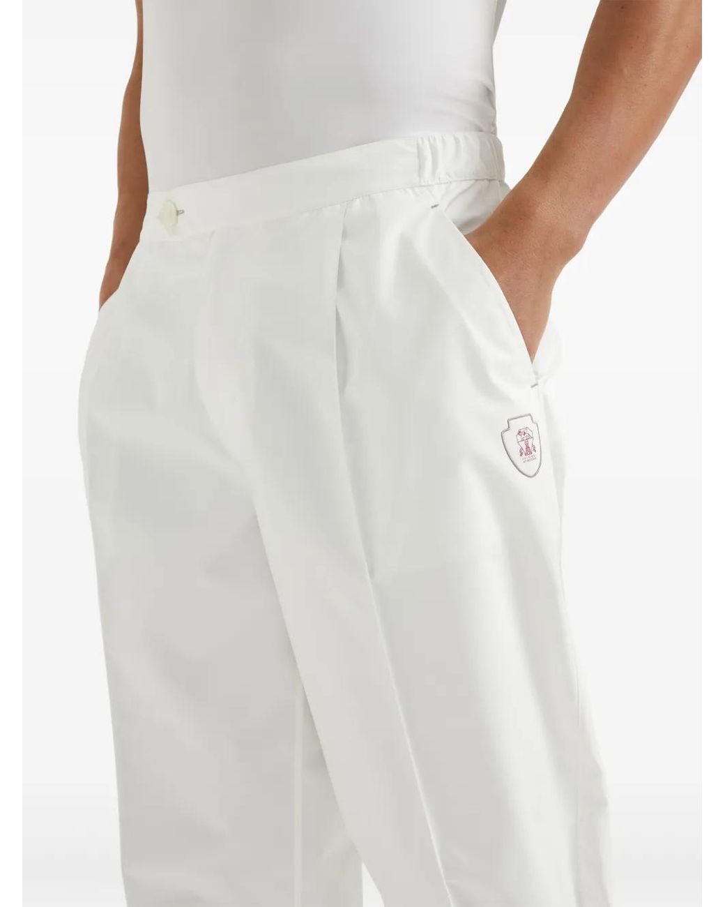 Brunello Cucinelli White Nylon Trousers for men