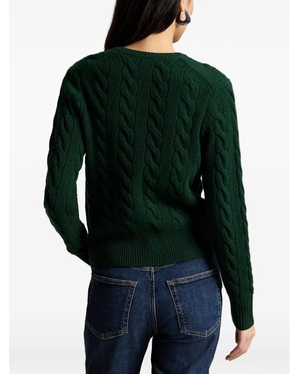 Polo Ralph Lauren Green Pony-Embroidered Cable-Knit Cardigan