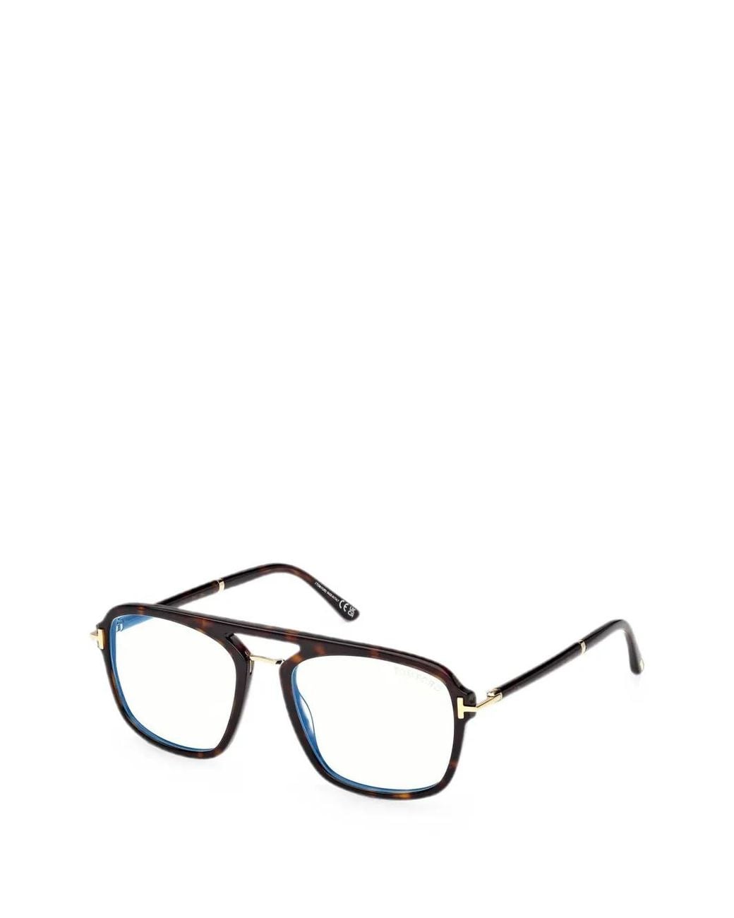 Tom Ford Black Tortoiseshell-Effect Pilot-Frame Glasses for men