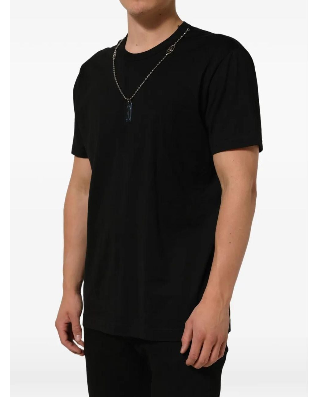 Dolce & Gabbana Black Dog-Tag Necklace T-Shirt for men