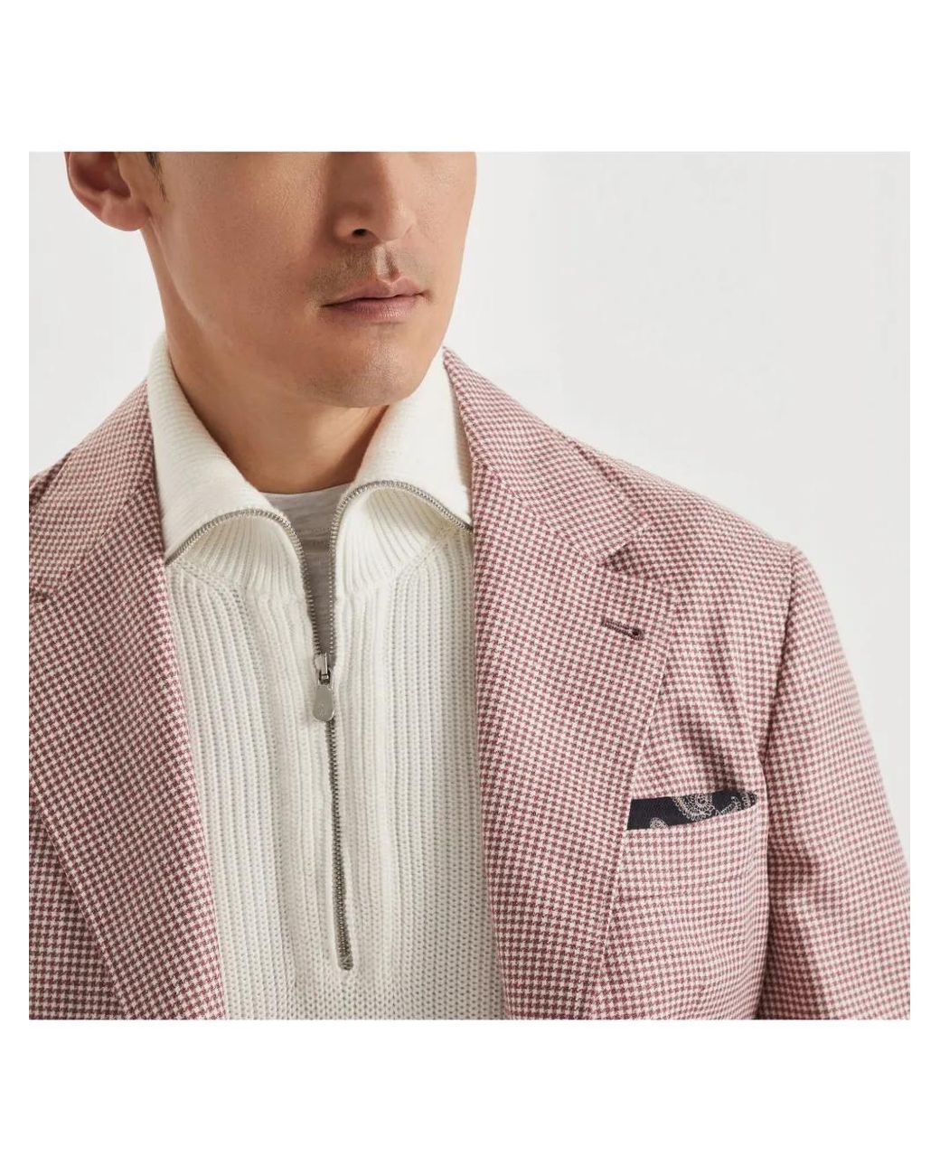 Brunello Cucinelli Pink Houndstooth-Pattern Blazer for men