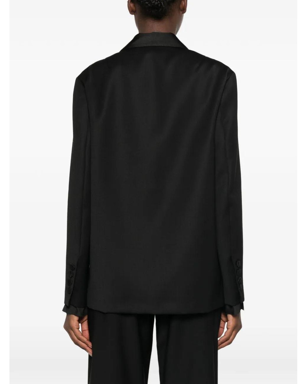 Tela Black Satin-Trim Single-Breasted Blazer