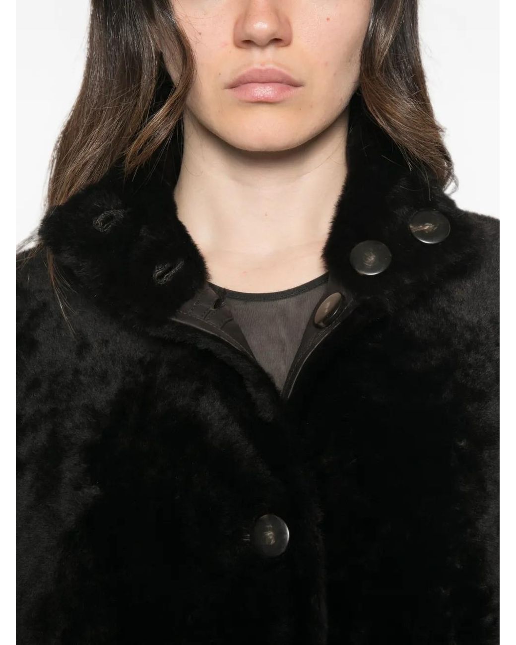 Yves Salomon Black Veste En Peau Lainée À Design Réversible