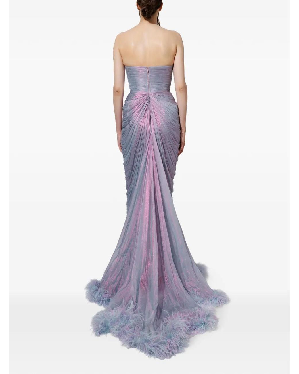 IRIS SERBAN Purple Amanda Feathers Maxi Dress