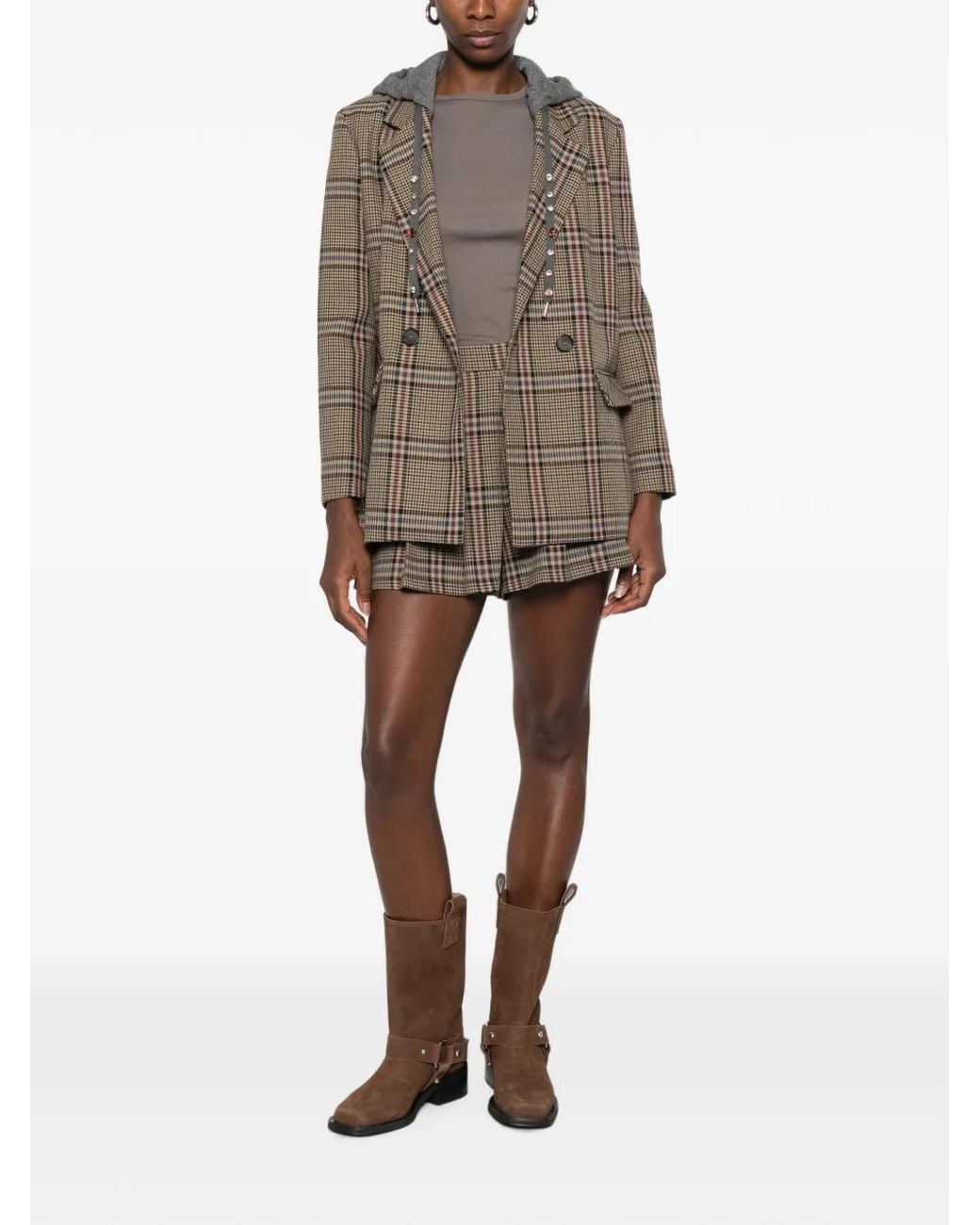 Dixie Brown Check Pleated Shorts
