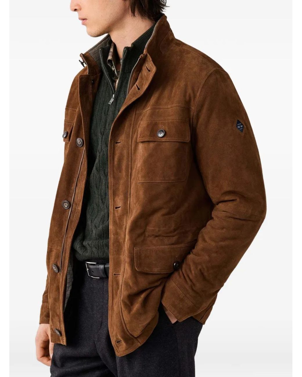 Hackett Brown Multi-Pocket Leather Jacket for men