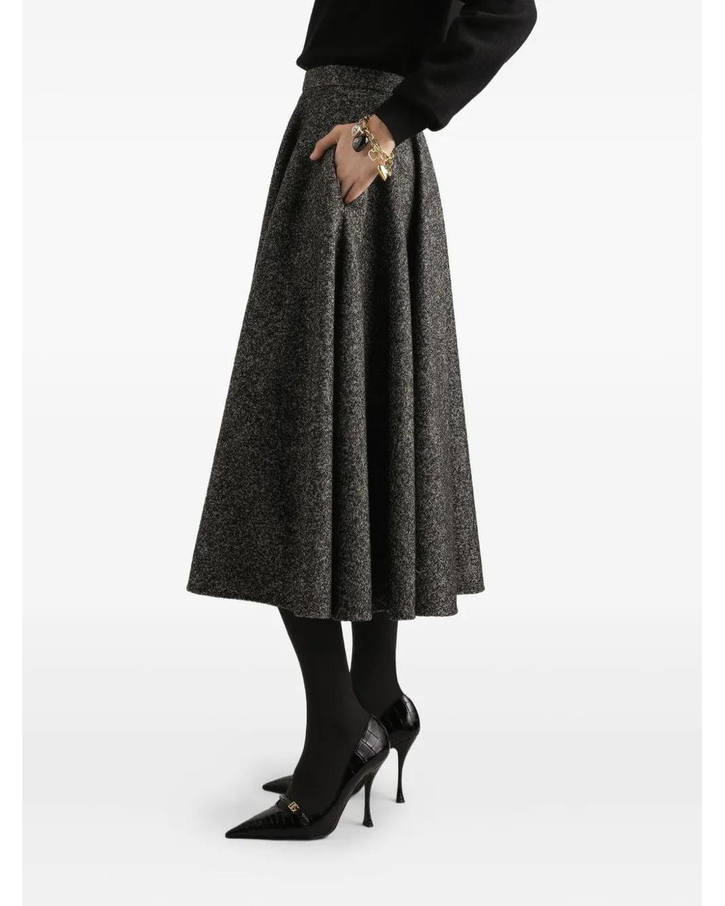 Dolce & Gabbana Gray Wool-Blend Midi Skirt