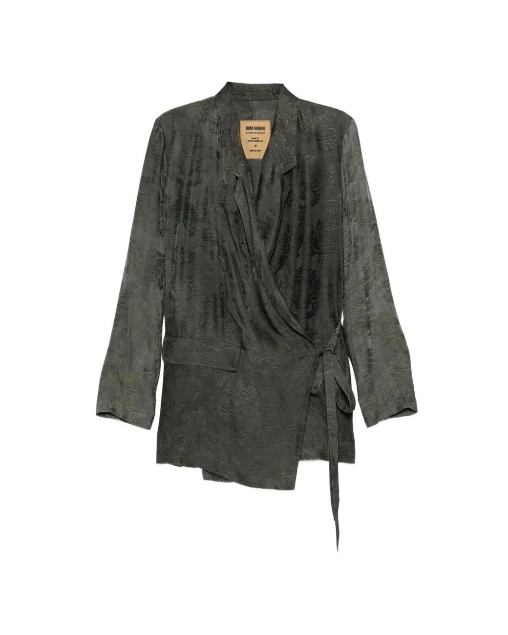 Uma Wang Gray Damask-Pattern Wrap Jacket
