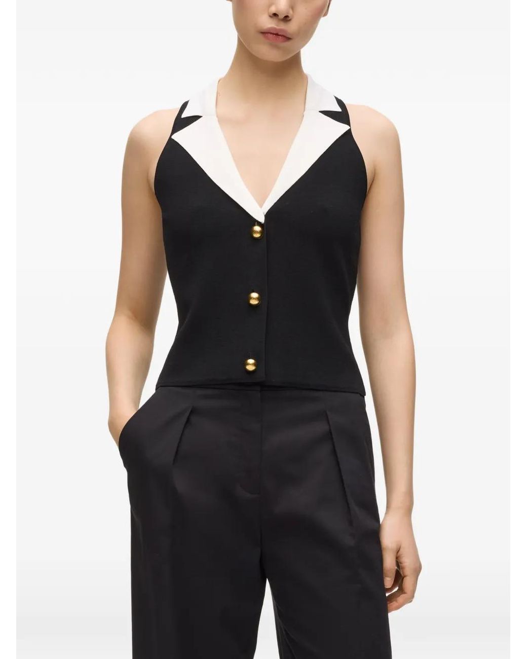 Karl Lagerfeld Black V-Neck Button Top