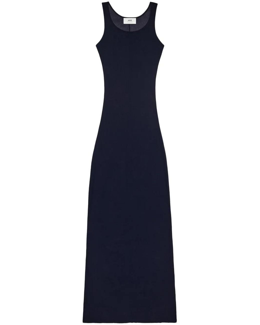AMI Blue Ribbed Jersey Sleeveless Maxi Dress