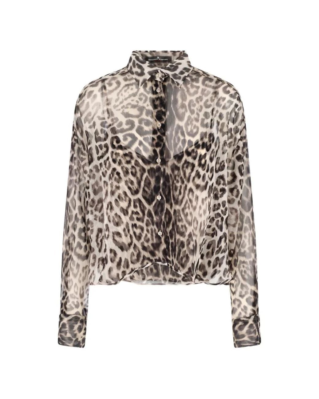 Ermanno Scervino White Silk Shirt, Animal Print, Classic Collar