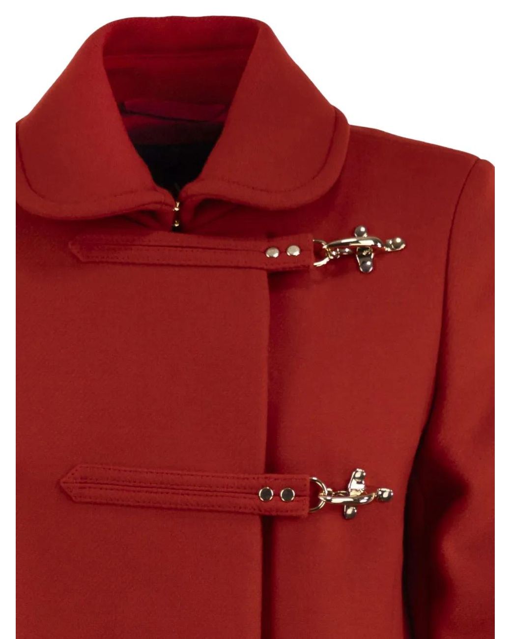 Fay Red Hook-And-Eye Fastening Single-Breasted Coat