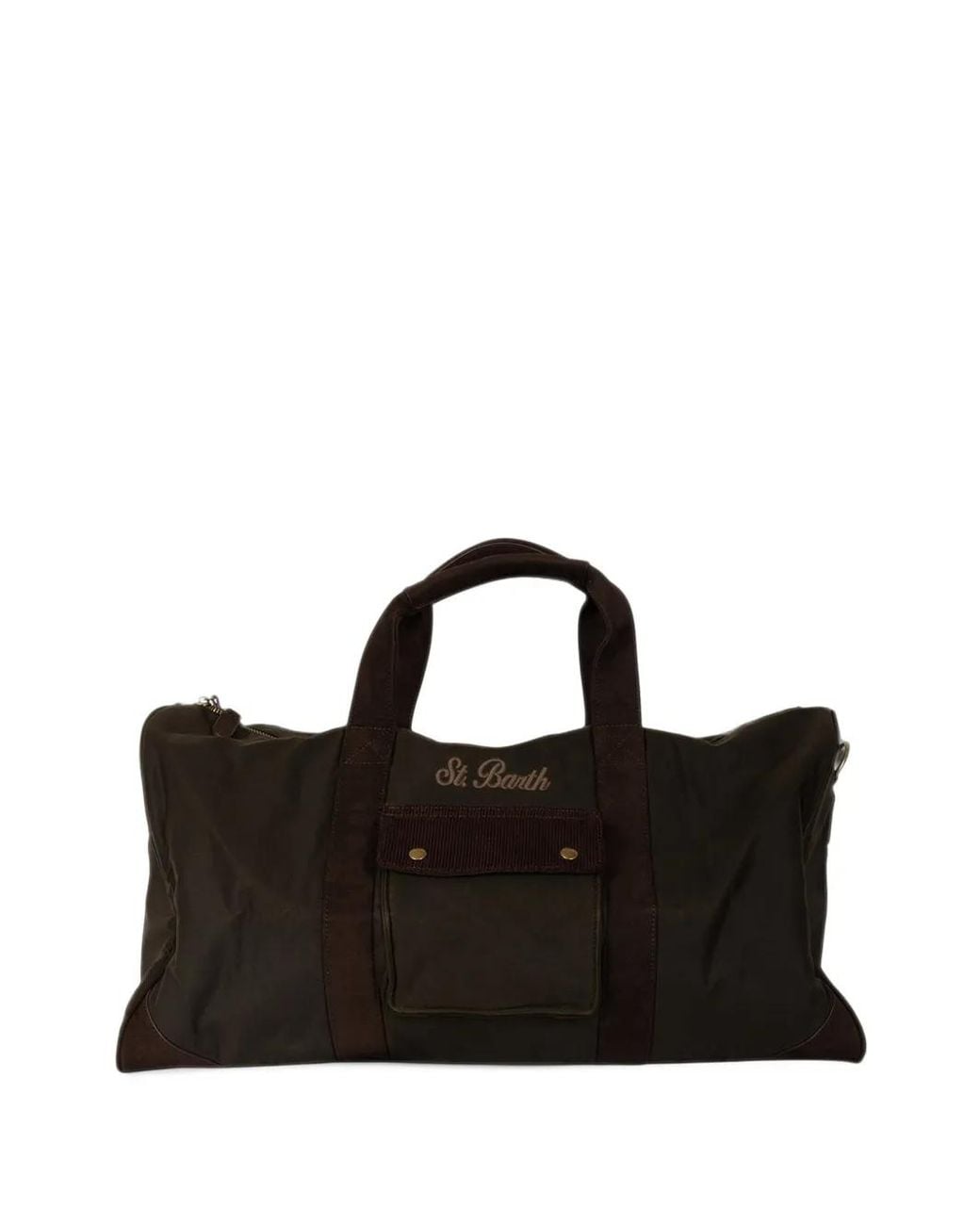 Mc2 Saint Barth Black Military Jetleg Waxed Duffle Bag With Logo Embroidery for men