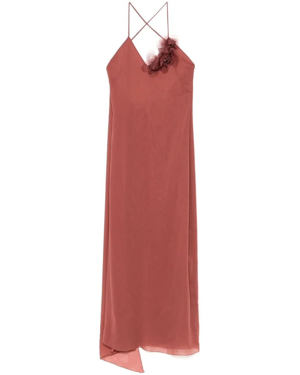 Blumarine Red Floral-Appliqué Georgette Maxi Dress