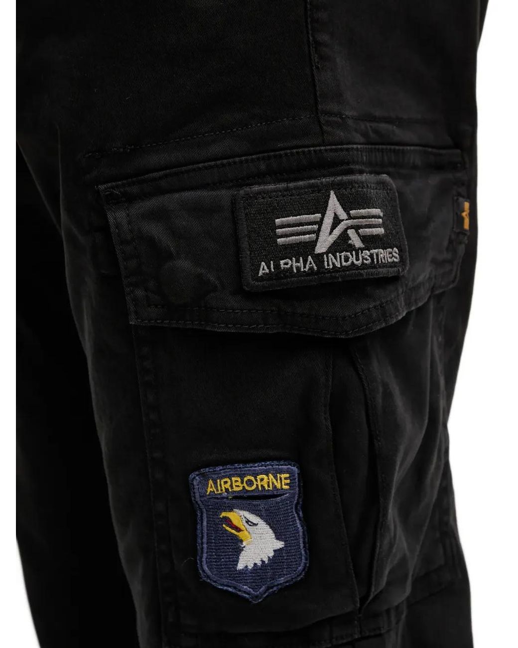 Alpha Industries Black Patch-Detail Cargo Pants for men