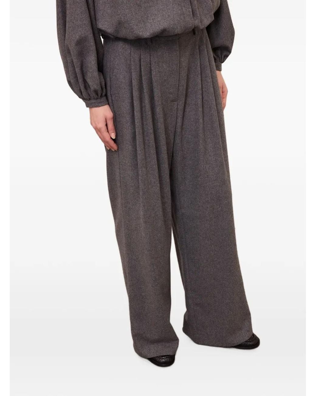 Ottod'Ame Gray Pleated Wide-Leg Trousers