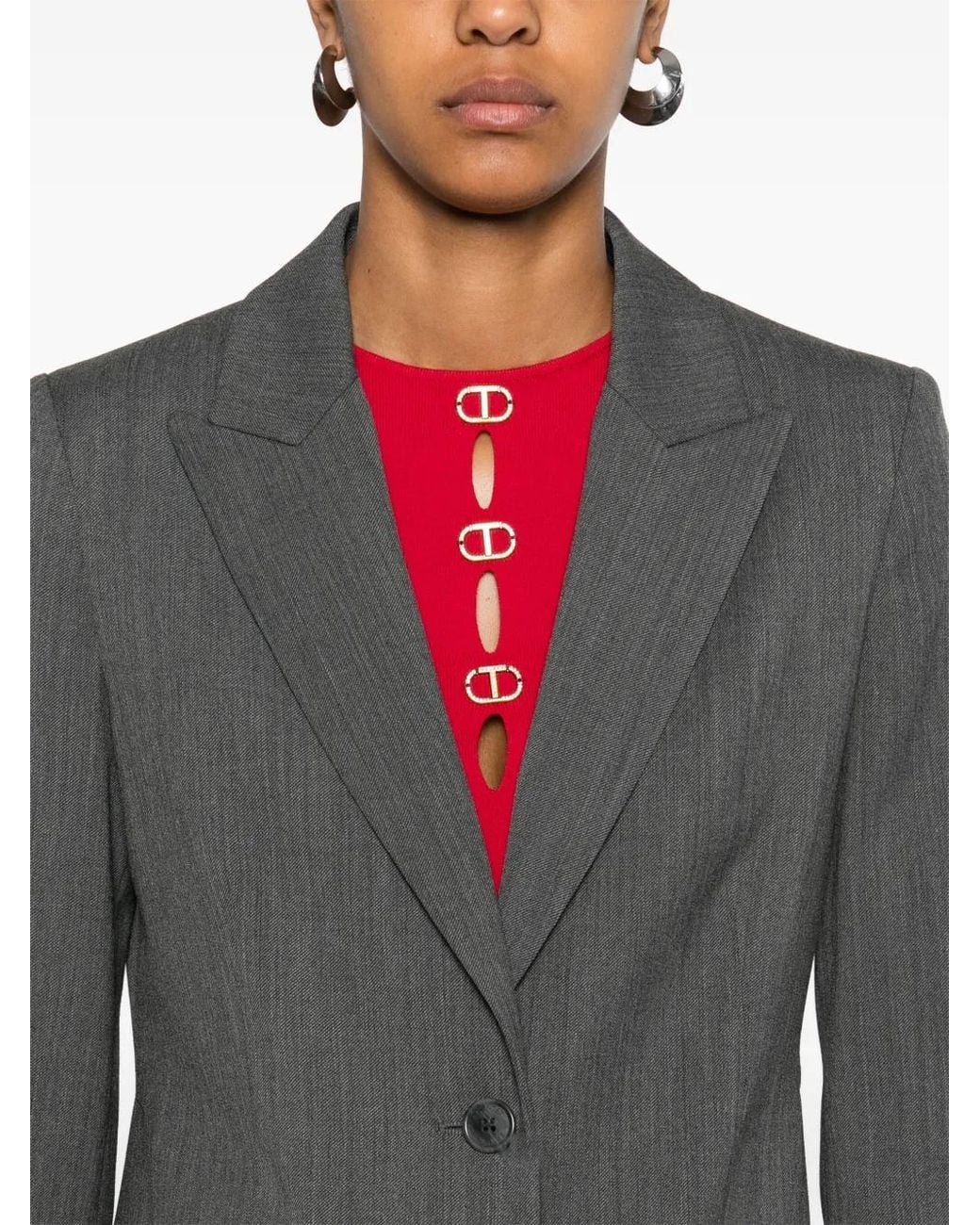 Twinset Gray Logo-Plaque Blazer