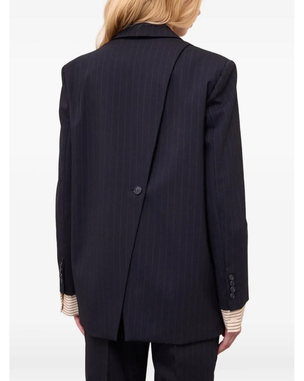 Ottod'Ame Blue Pinstripe-Pattern Back-Slit Jacket