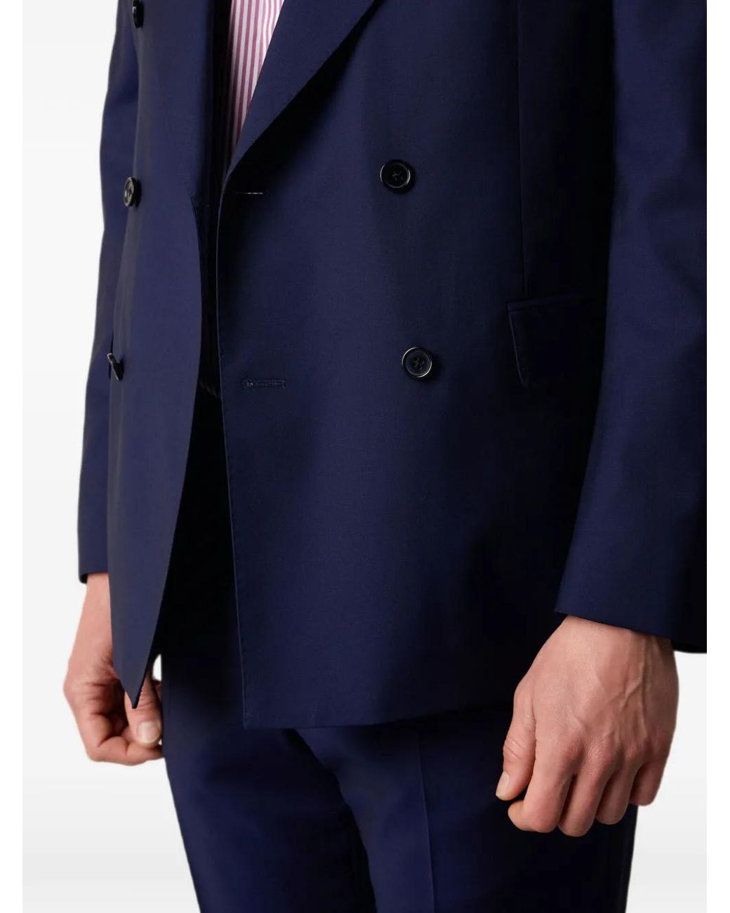Brooks Brothers Blue Double-Breasted Weave Virgin Wool Suit for men