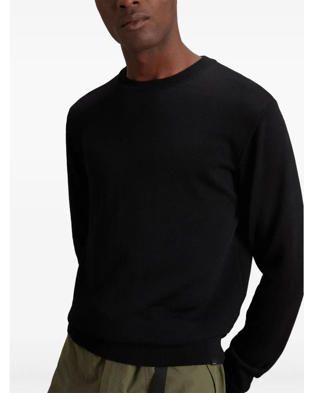 Woolrich Black Woolrich Virgin Wool Logo Crewneck Sweater for men