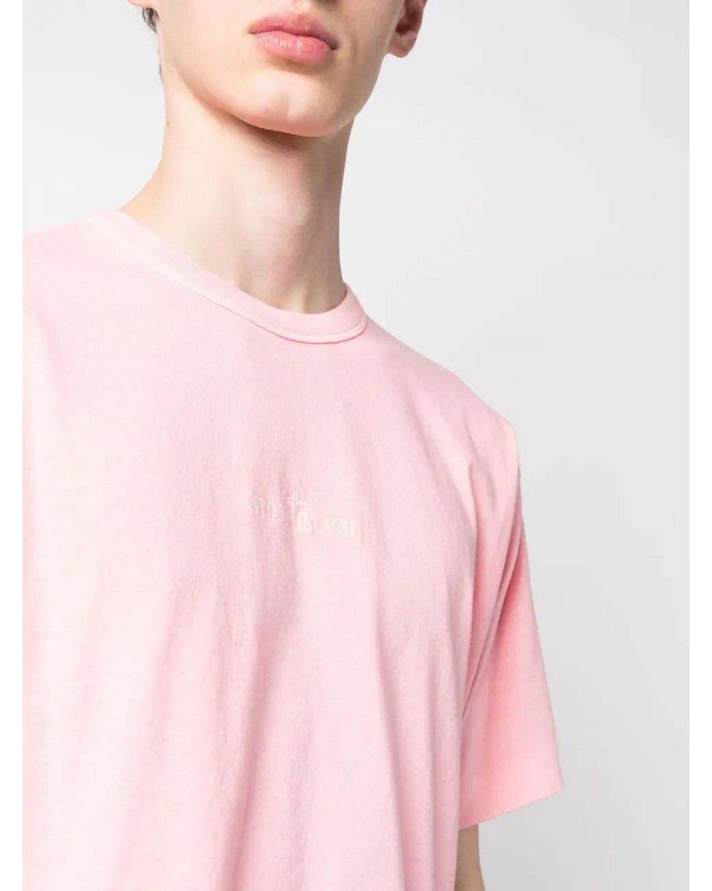 Stone Island Pink Embroidered-Logo T-Shirt for men