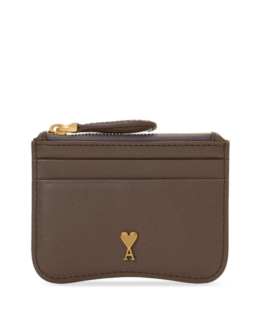 AMI Brown Paris Paris Zipped Cowhide Leather Card Holder
