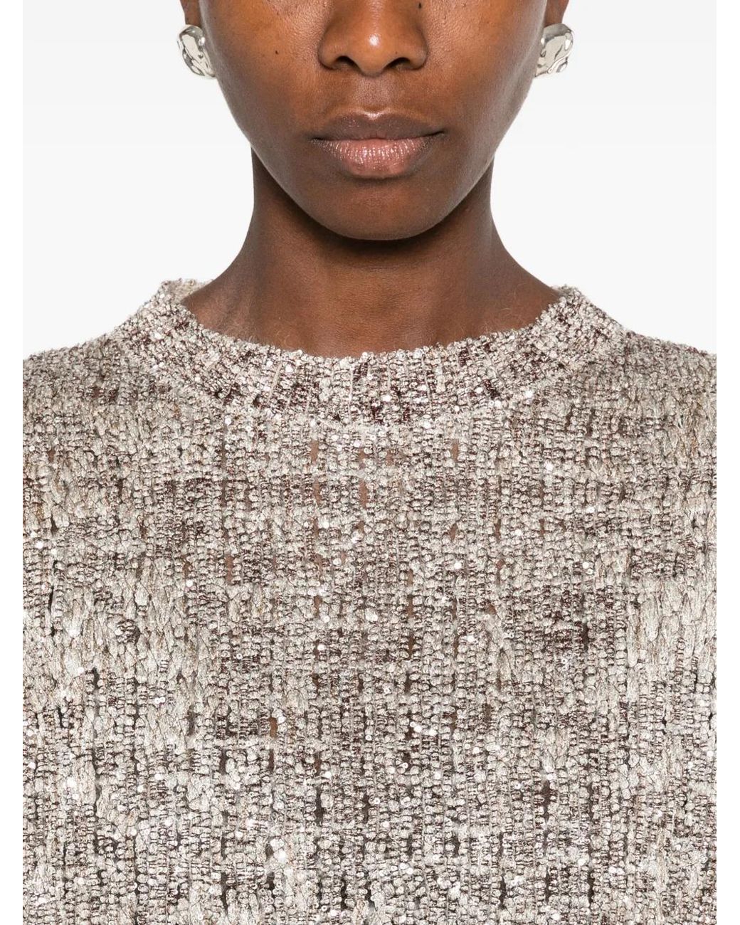 Brunello Cucinelli Gray Dazzling Craquelé Embroidery T-Shirt
