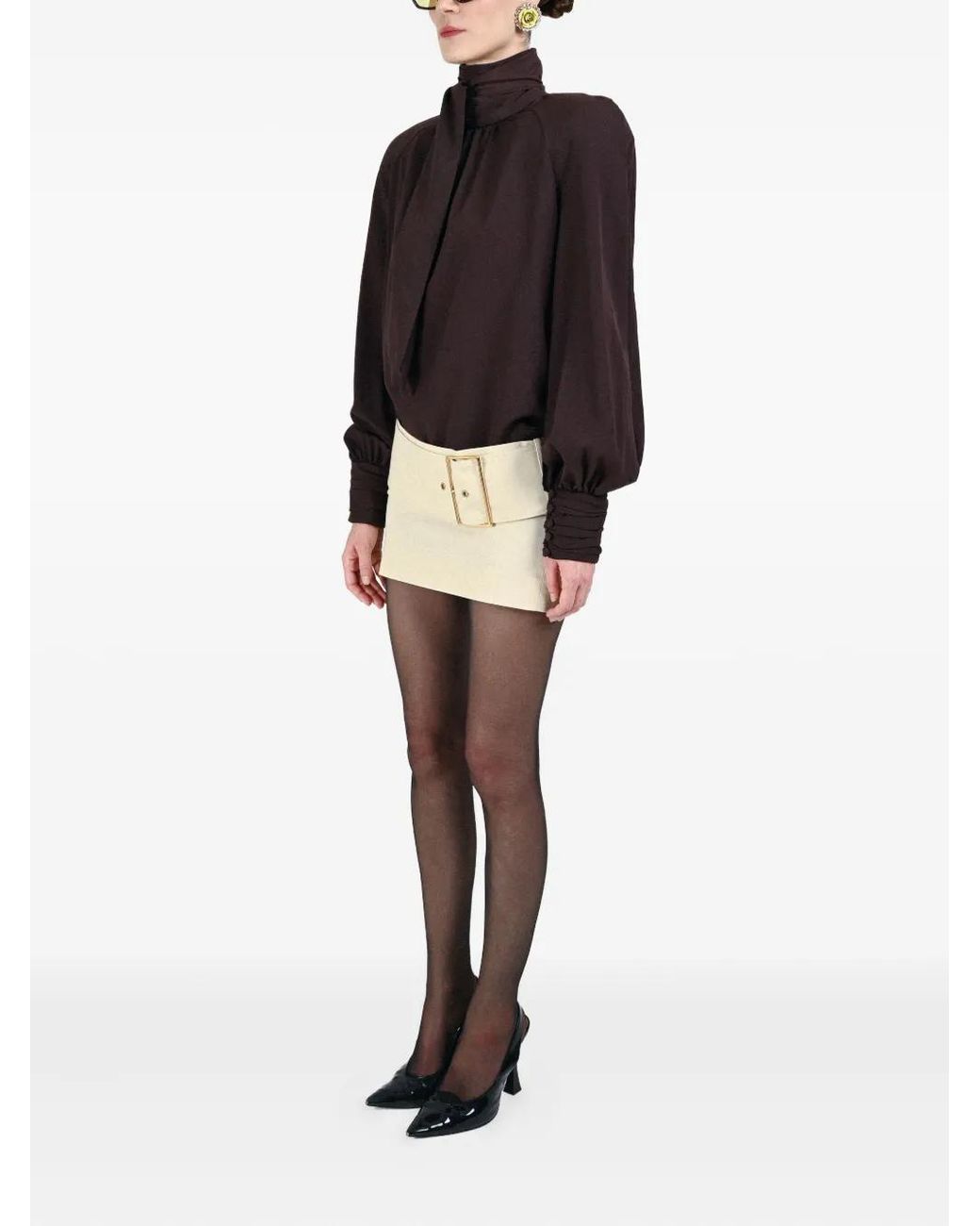 ROWEN ROSE Black Bow-Neck Blouse