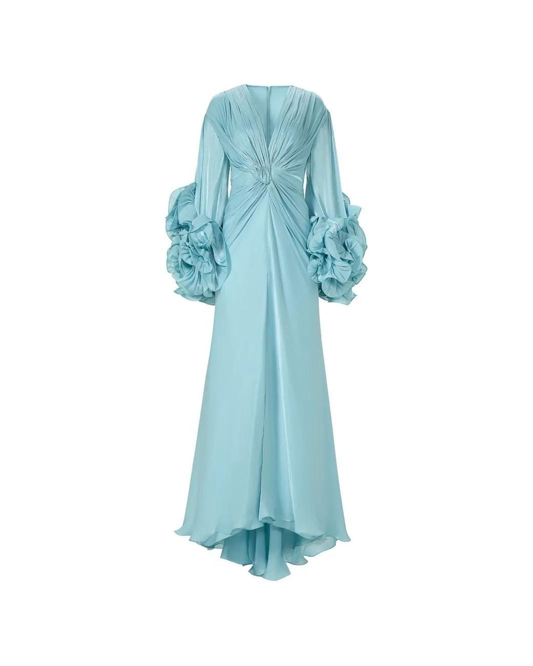 Costarellos Blue Dulcie Ruffle-Sleeve Georgette Maxi Dress