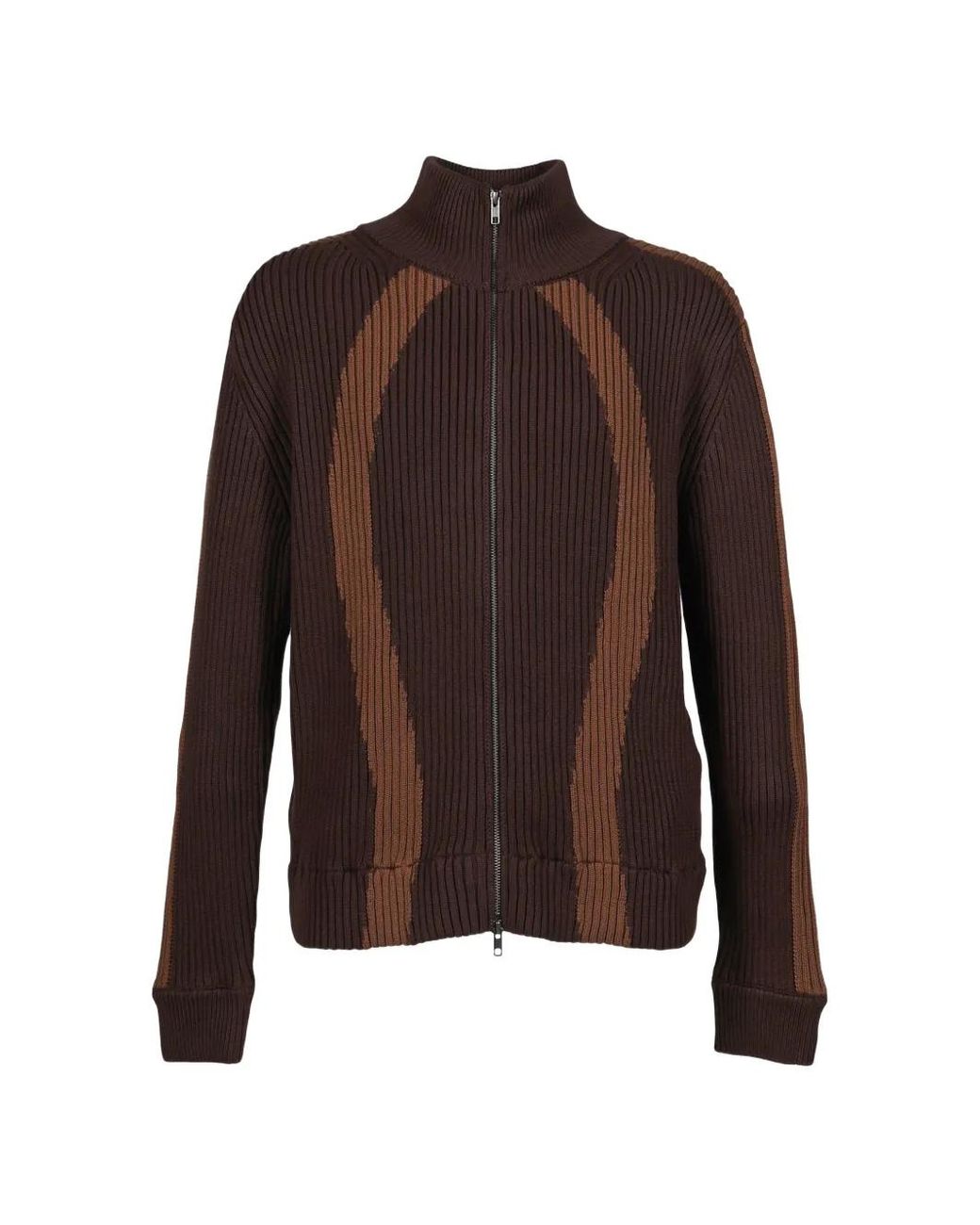 VIVAMUS Brown Ribbed-Knit Double-Zip Cardigan