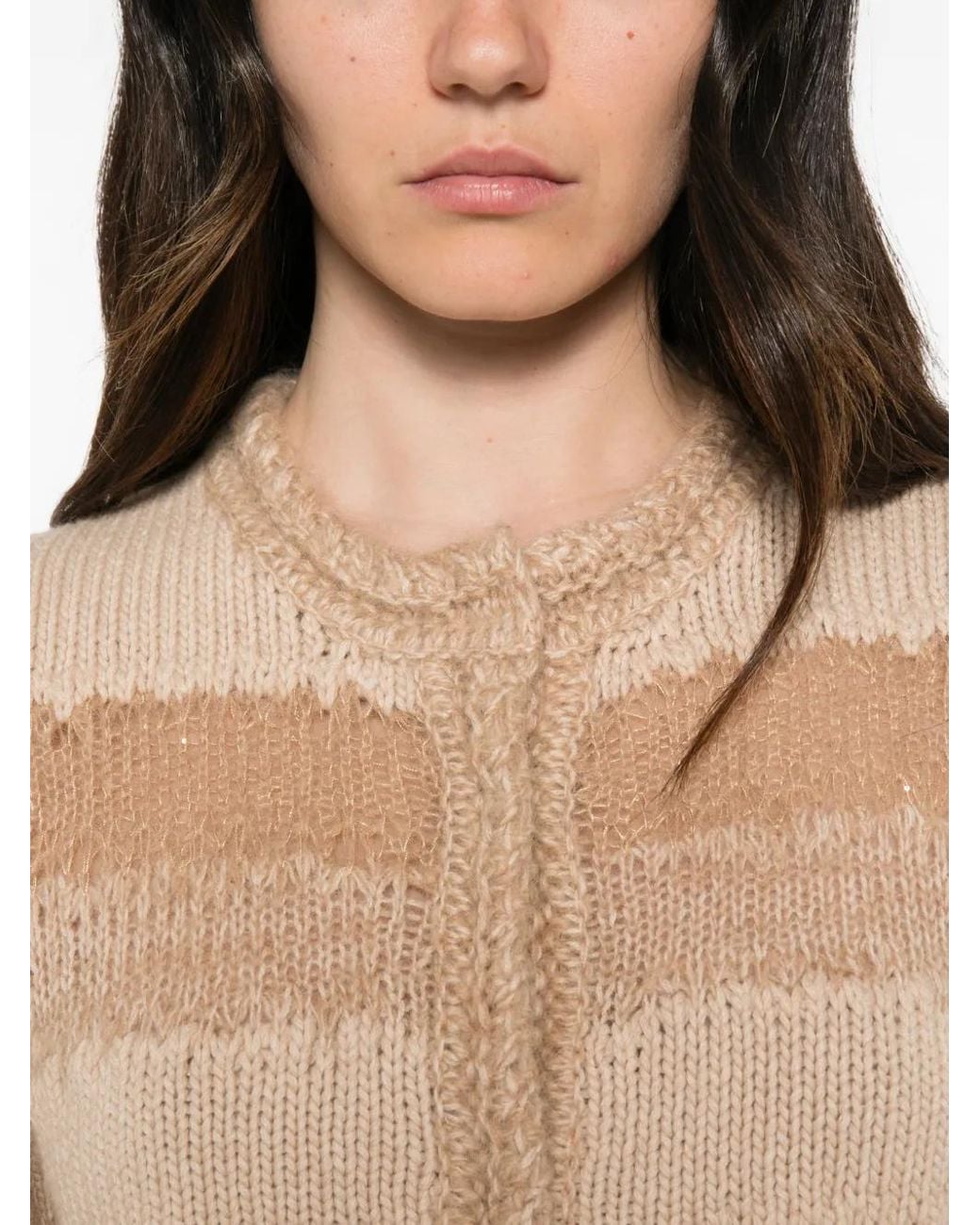 Fabiana Filippi Natural Striped-Knit Cardigan