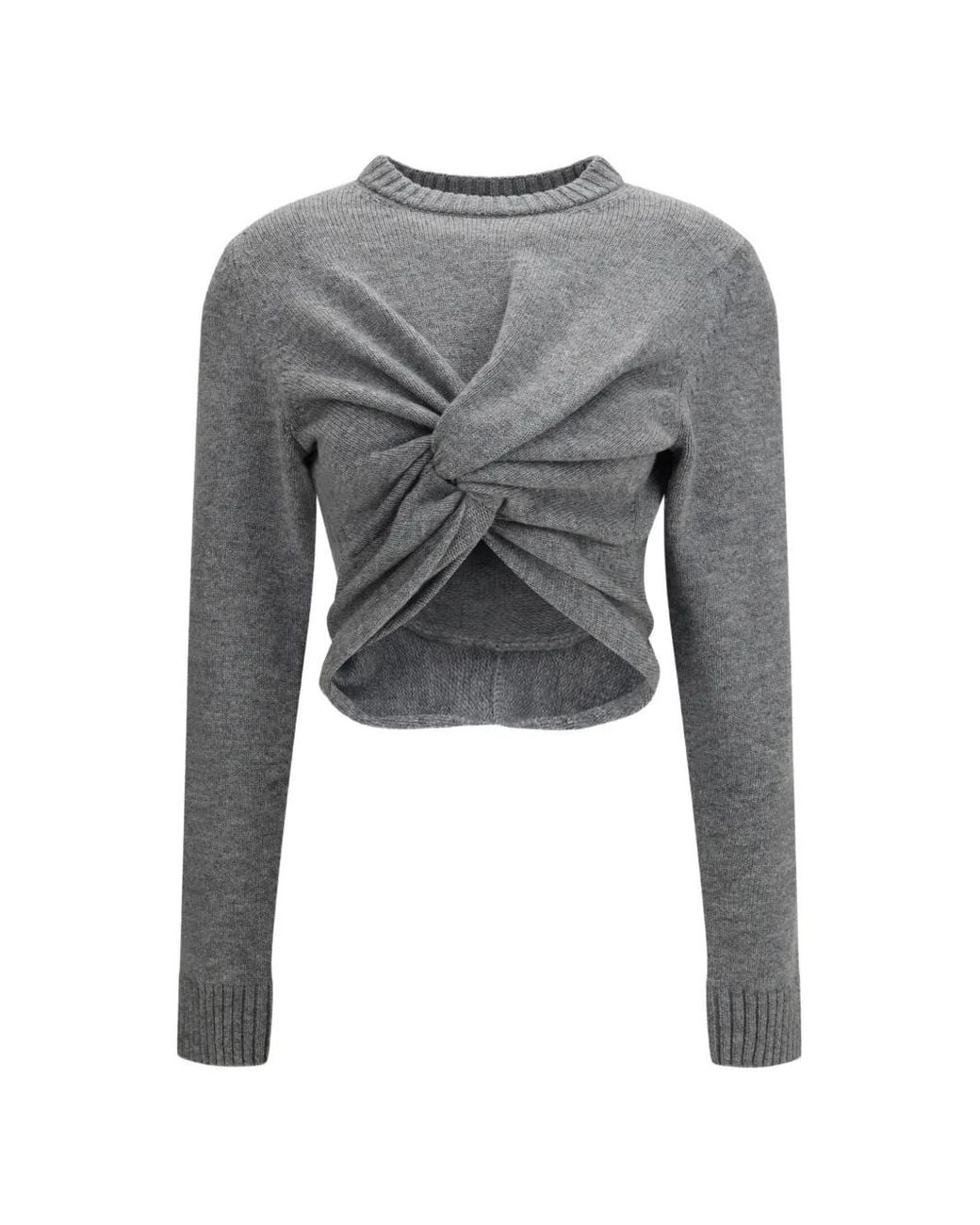 Balenciaga Gray Ruched Crew-Neck Sweater